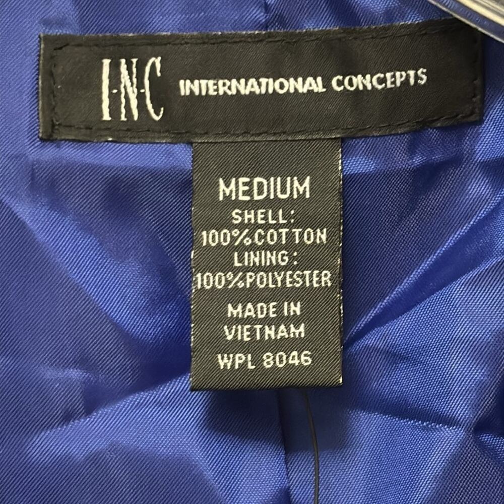 INC coat double breasted women size M 100% cotton beautiful blue waist tie - Picture 8 of 11